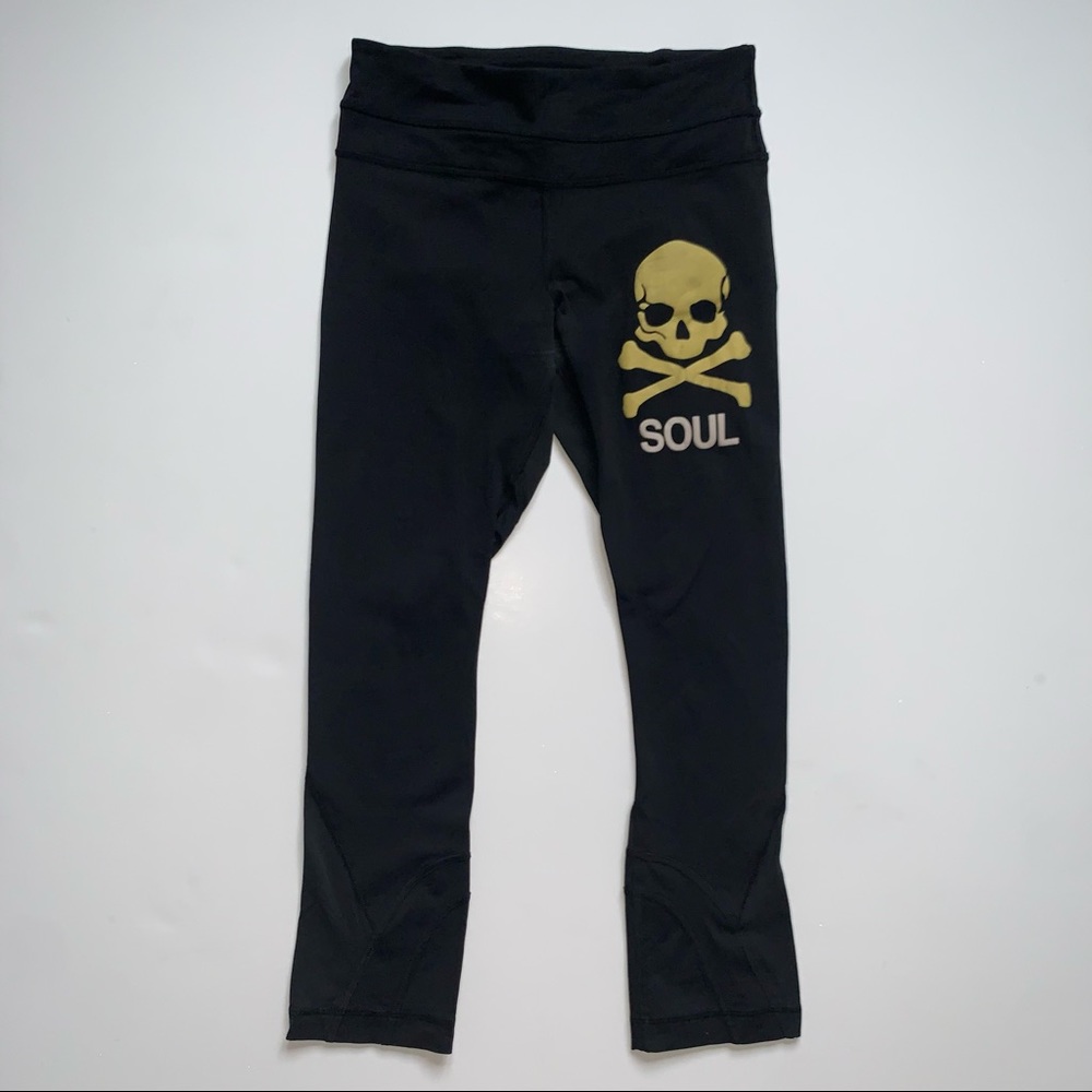 Lululemon x SoulCycle Run Inspire II Black Leggings - Size 2 - Yellow Skull